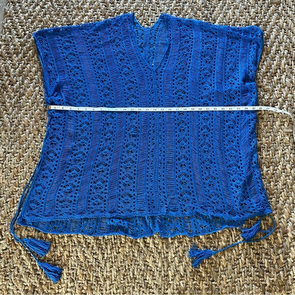 Open Knit Cover up Royal Blue Drawstring ruched sides one size - Picture 9 of 12